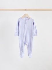 Multi 100% Cotton Rib Baby Two Way Zip Sleepsuits 3 Pack (0mths-2yrs) - Image 3 of 12