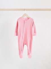Multi 100% Cotton Rib Baby Two Way Zip Sleepsuits 3 Pack (0mths-2yrs) - Image 4 of 12