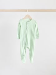 Multi 100% Cotton Rib Baby Two Way Zip Sleepsuits 3 Pack (0mths-2yrs) - Image 5 of 12