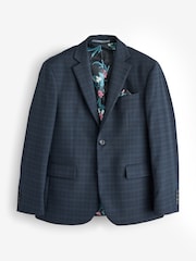 Navy Full Sleeves Check Regular Jacket - Image 1 of 5