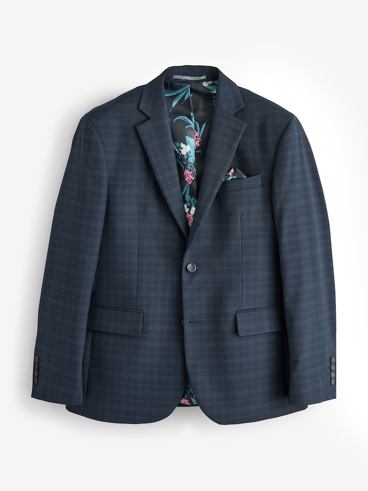 Navy Full Sleeves Check Regular Jacket - Image 1 of 5