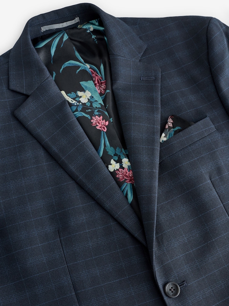 Navy Full Sleeves Check Regular Jacket - Image 2 of 5