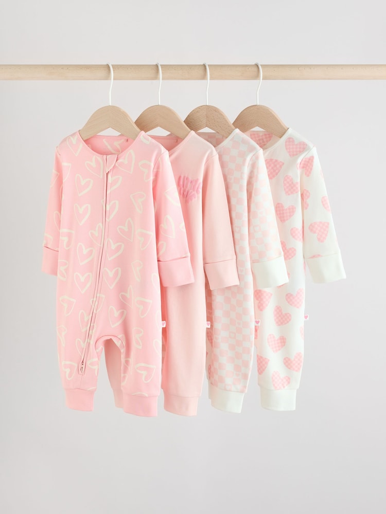 Pink - Baby-Schlafanzüge mit 2-Wege-Reißverschluss, fußlos, 100 % Baumwolle, 4er-Pack (0M.–3J.) - Bild 1 von 14