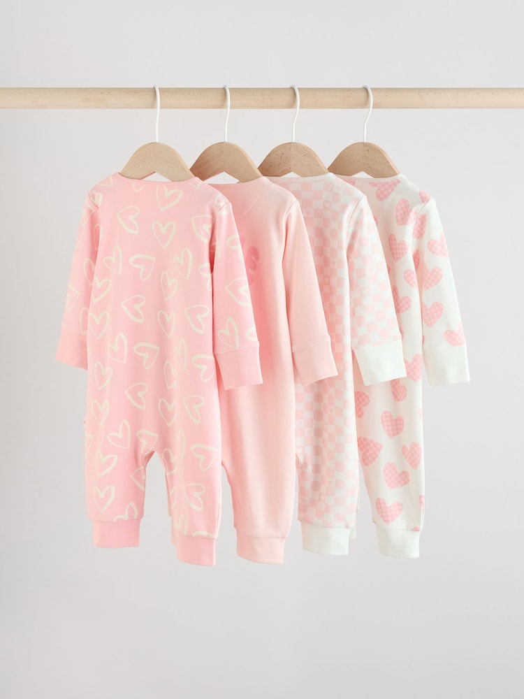 Pink Baby Two Way Zip Footless 100% Cotton Sleepsuits 4 Pack (0mths-3yrs) - Image 6 of 14