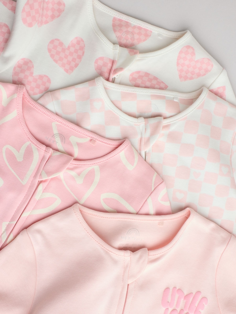 Pink Baby Two Way Zip Footless 100% Cotton Sleepsuits 4 Pack (0mths-3yrs) - Image 9 of 14