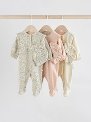 Pink Baby Sleepsuit with Matching 100% Cotton Turbans 3 Pack (0mths-2yrs) - Image 1 of 12