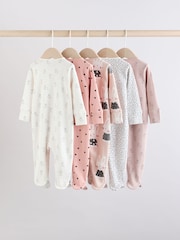 Brown/Cream 5 Pack Baby Bunny Sleepsuits (0mths-2yrs) - Image 2 of 15