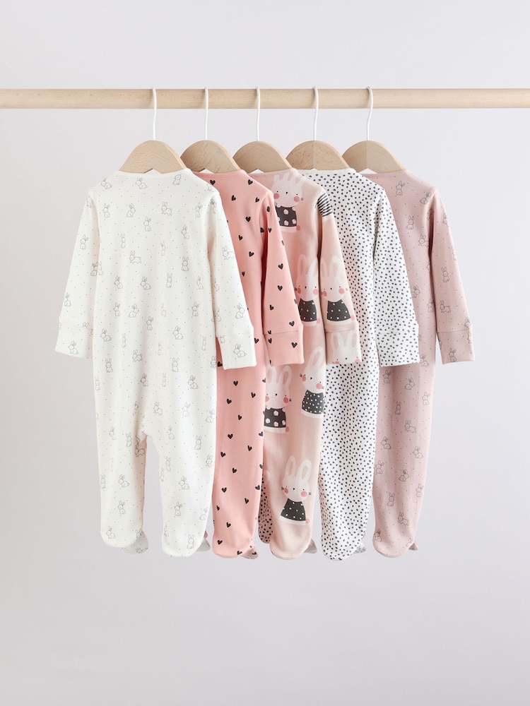 Brown/Cream 5 Pack Baby Bunny Sleepsuits (0mths-2yrs) - Image 2 of 15