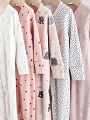 Brown/Cream 5 Pack Baby Bunny Sleepsuits (0mths-2yrs) - Image 9 of 15