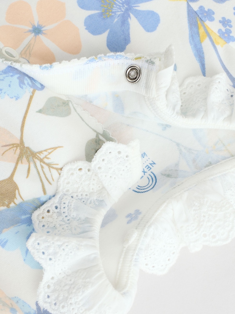 Bleu - Dors-bien bébé à fleurs à col 100% coton Lot de 3 (0-2ans) - Image 10 of 14