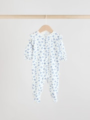 Blau - 100% Cotton Collar Floral Baby Sleepsuits 3 Pack (0-2yrs) - Bild 3 von 14
