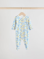 Blau - 100% Cotton Collar Floral Baby Sleepsuits 3 Pack (0-2yrs) - Bild 4 von 14