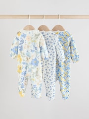 Blau - 100% Cotton Collar Floral Baby Sleepsuits 3 Pack (0-2yrs) - Bild 5 von 14