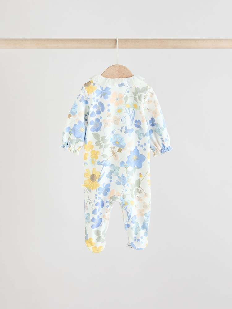 Bleu - Dors-bien bébé à fleurs à col 100% coton Lot de 3 (0-2ans) - Image 6 of 14