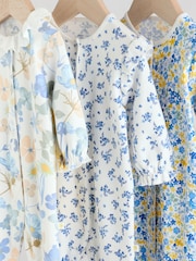 Blau - 100% Cotton Collar Floral Baby Sleepsuits 3 Pack (0-2yrs) - Bild 7 von 14
