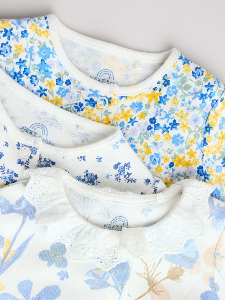 Bleu - Dors-bien bébé à fleurs à col 100% coton Lot de 3 (0-2ans) - Image 8 of 14