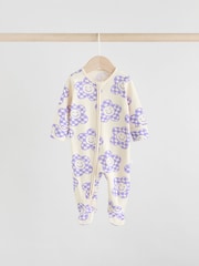 Lilac Purple Baby Two Way Zip Floral Print 100% Cotton Sleepsuits 3 Pack (0mths-2yrs) - Image 2 of 13