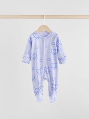 Lilac Purple Baby Two Way Zip Floral Print 100% Cotton Sleepsuits 3 Pack (0mths-2yrs) - Image 3 of 13