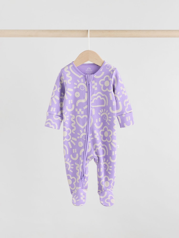 Lila-paars - Verpakking van 3 babyslaapzakjes met tweewegrits en bloemenprint van 100% katoen (0 mnd - 2 jr) - Image 4 of 13
