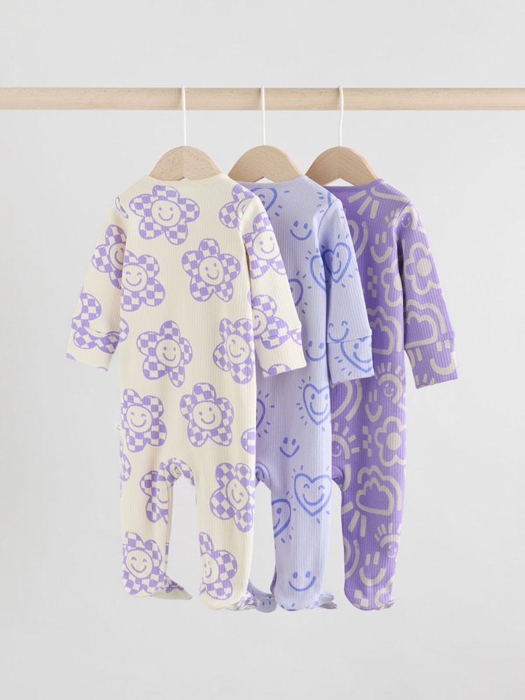 Lila-paars - Verpakking van 3 babyslaapzakjes met tweewegrits en bloemenprint van 100% katoen (0 mnd - 2 jr) - Image 5 of 13