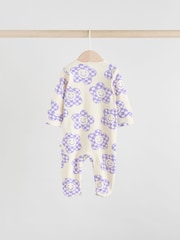 Lilac Purple Baby Two Way Zip Floral Print 100% Cotton Sleepsuits 3 Pack (0mths-2yrs) - Image 6 of 13