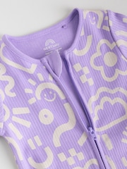 Lilac Purple Baby Two Way Zip Floral Print 100% Cotton Sleepsuits 3 Pack (0mths-2yrs) - Image 9 of 13
