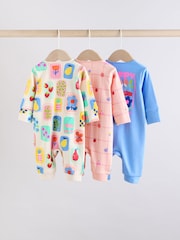 Multi 100% Cotton Two Way Zip Baby Footless Sleepsuits 3 Pack (0mths-3yrs) - Image 2 of 14