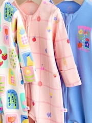 Multi 100% Cotton Two Way Zip Baby Footless Sleepsuits 3 Pack (0mths-3yrs) - Image 8 of 14