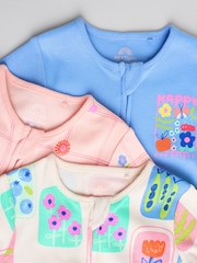 Multi 100% Cotton Two Way Zip Baby Footless Sleepsuits 3 Pack (0mths-3yrs) - Image 9 of 14