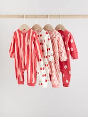 Kirschdesign, rot - Baby-Schlafanzüge mit 2-Wege-Reißverschluss, fußlos, 100 % Baumwolle, 4er-Pack (0M.–3J.) - Bild 1 von 14