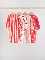 Kirschdesign, rot - Baby-Schlafanzüge mit 2-Wege-Reißverschluss, fußlos, 100 % Baumwolle, 4er-Pack (0M.–3J.) - Bild 2 von 14