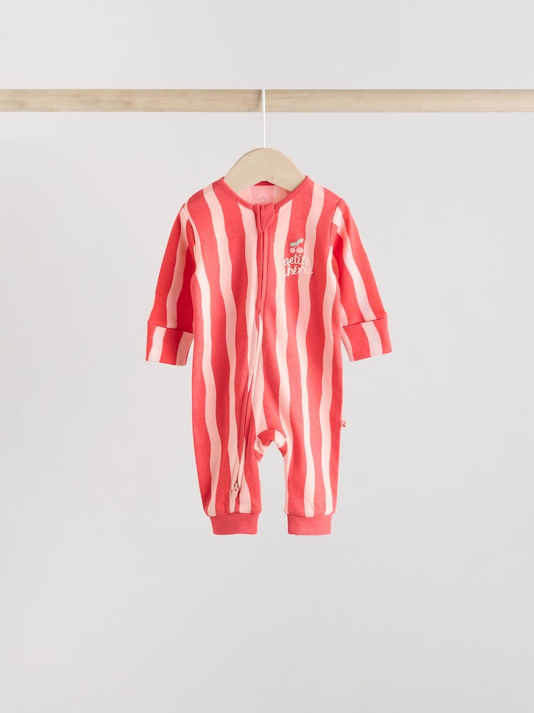 Red Cherry Baby Two Way Zip Footless 100% Cotton Sleepsuits 4 Pack (0mths-3yrs) - Image 3 of 14