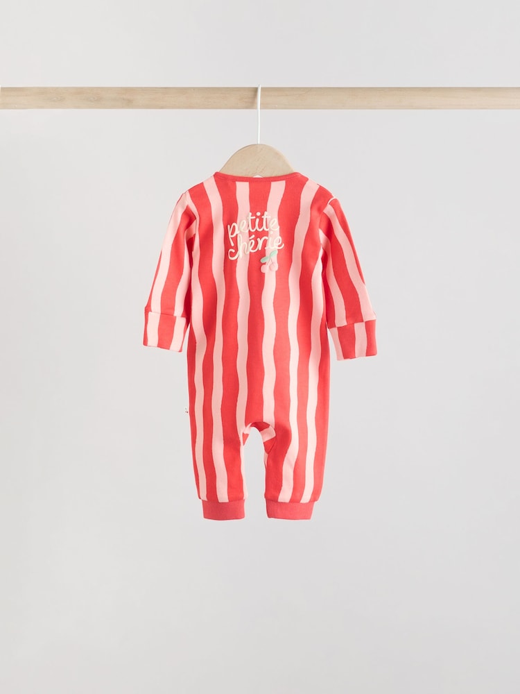 Red Cherry Baby Two Way Zip Footless 100% Cotton Sleepsuits 4 Pack (0mths-3yrs) - Image 4 of 14