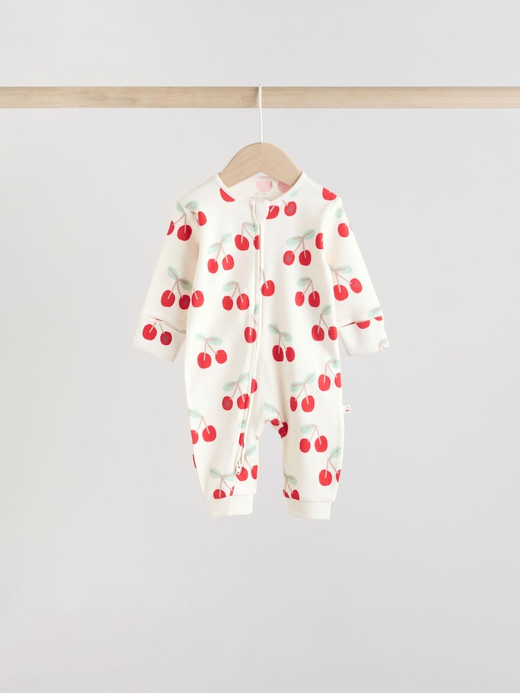 Red Cherry Baby Two Way Zip Footless 100% Cotton Sleepsuits 4 Pack (0mths-3yrs) - Image 5 of 14