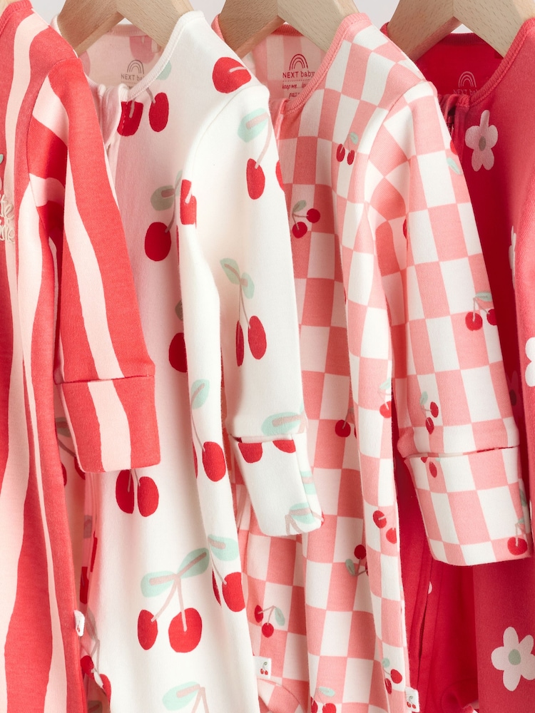 Red Cherry Baby Two Way Zip Footless 100% Cotton Sleepsuits 4 Pack (0mths-3yrs) - Image 8 of 14