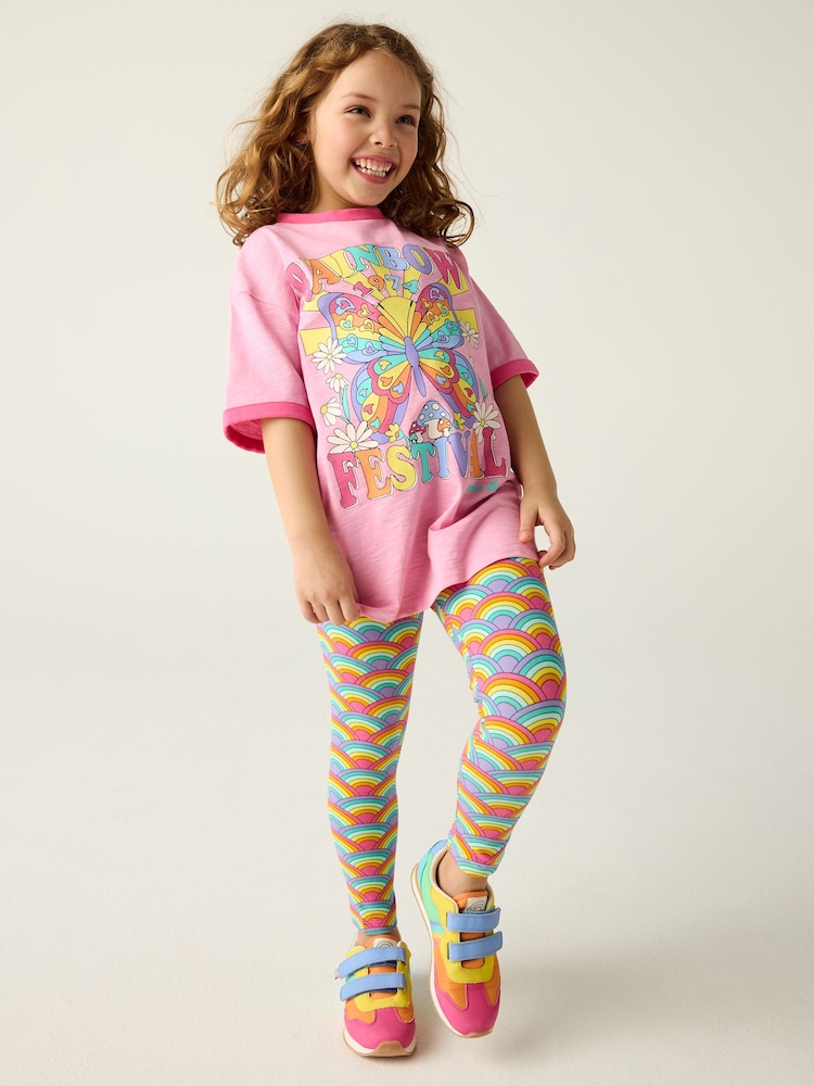 Little Bird by Jools Oliver Pink Rainbow T-shirt and Leggings Set - Image 1 of 8