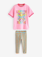 Little Bird by Jools Oliver Pink Rainbow T-shirt and Leggings Set - Image 6 of 8