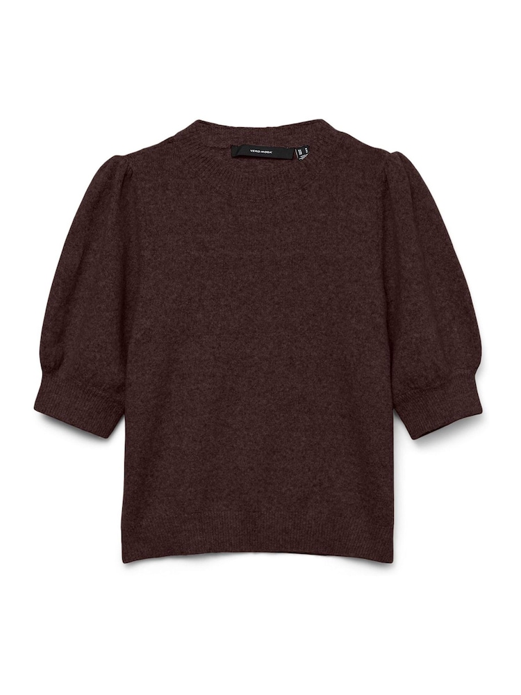 Vero Moda Brown Round Neck Puff Sleeve Knitted Jumper - Image 4 of 4 Vero Moda Brown Round Neck Puff Sleeve Knitted Jumper - Image 4 of 4