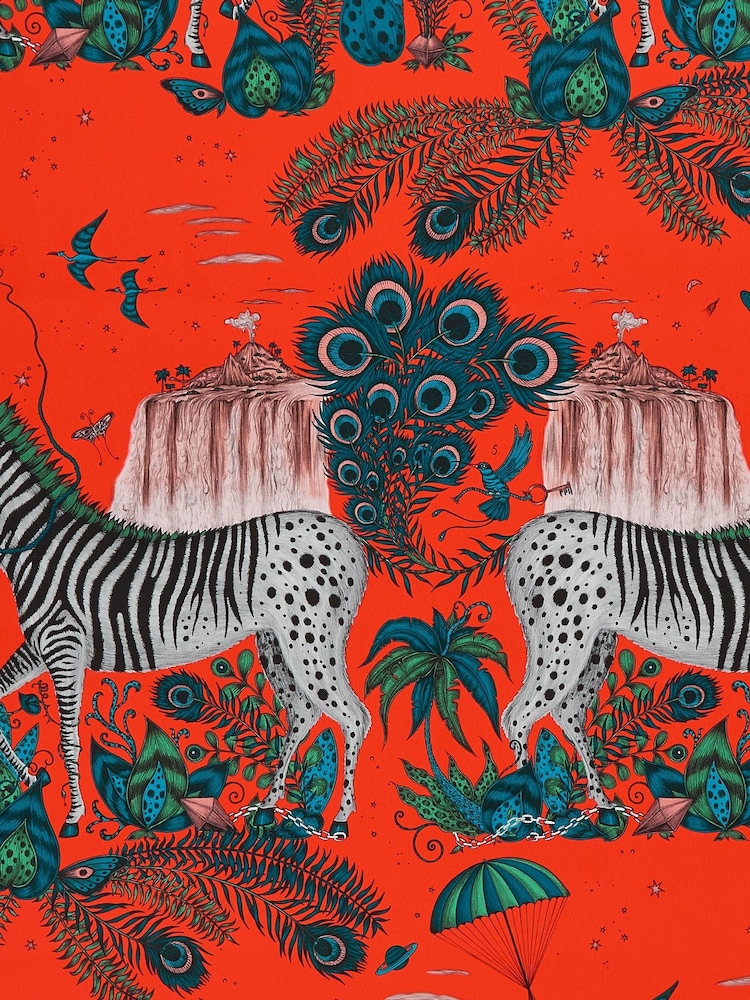 Clarke and Clarke Lost World Red Emma J Shipley Wilderie 10M Wallpaper - Image 1 of 1