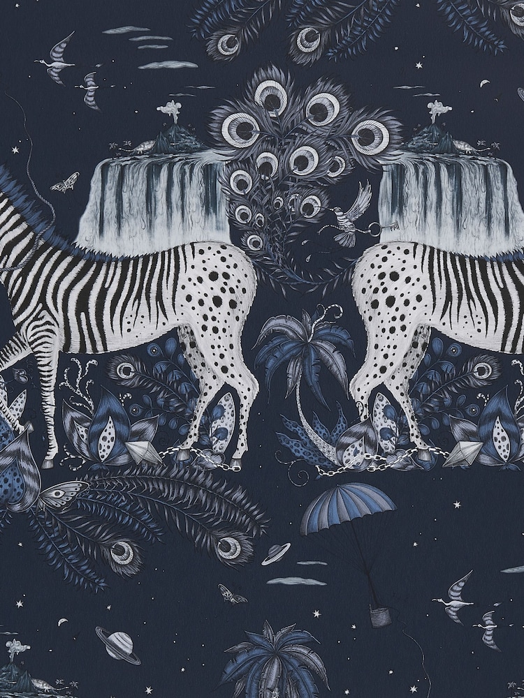 Clarke and Clarke Lost World Navy Emma J Shipley Wilderie 10M Wallpaper - Image 1 of 1