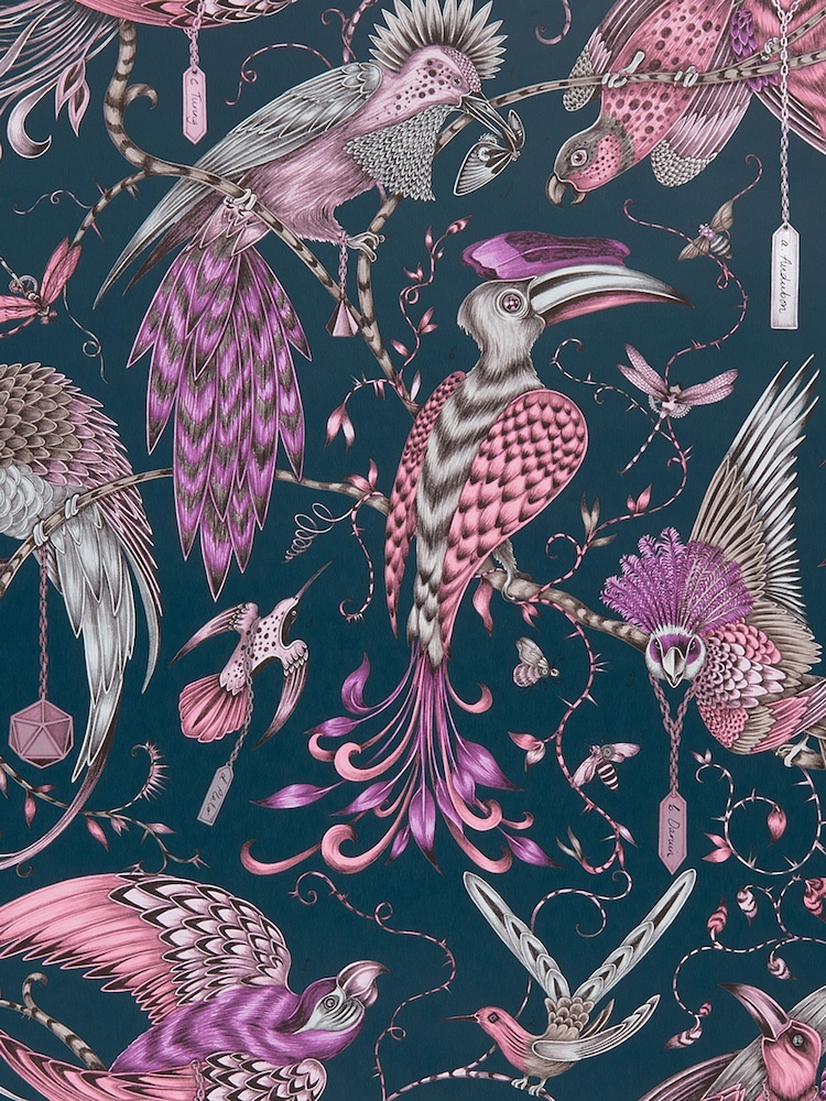 Clarke and Clarke Audubon Pink Emma J Shipley Audubon 10M Wallpaper - Image 1 of 1