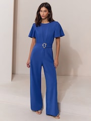 Lipsy Cobalt Blue Short Sleeve Hardware Jumpsuit - Image 1 of 5