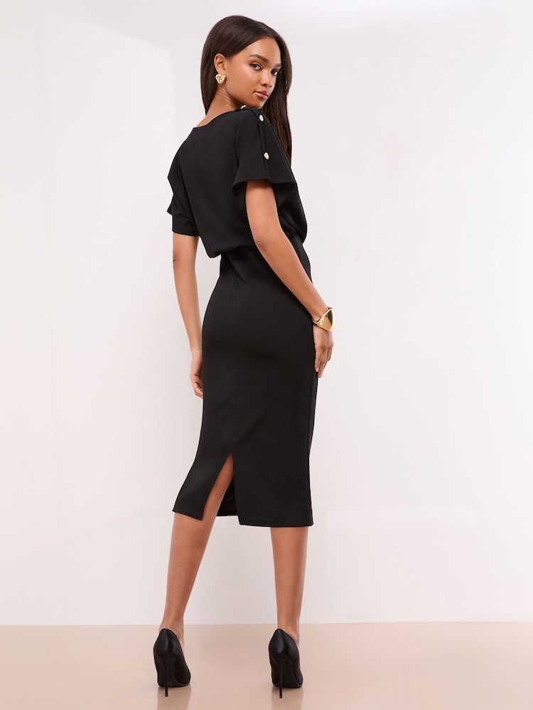 Lipsy Black Short Sleeve Blouson Midi Bodycon Dress - Image 4 of 4 Lipsy Black Short Sleeve Blouson Midi Bodycon Dress - Image 4 of 4