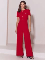 Lipsy Red Petite Military Buttoned Jumpsuit - Image 5 of 5