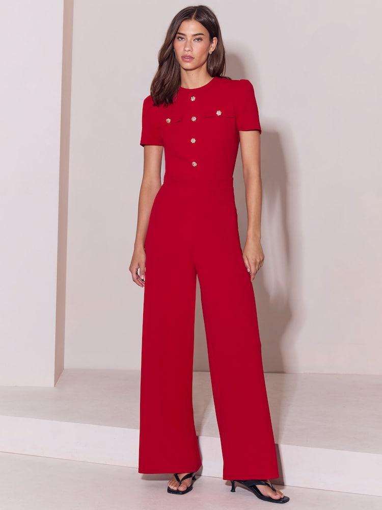 Lipsy Red Petite Military Buttoned Jumpsuit - Image 5 of 5 Lipsy Red Petite Military Buttoned Jumpsuit - Image 5 of 5