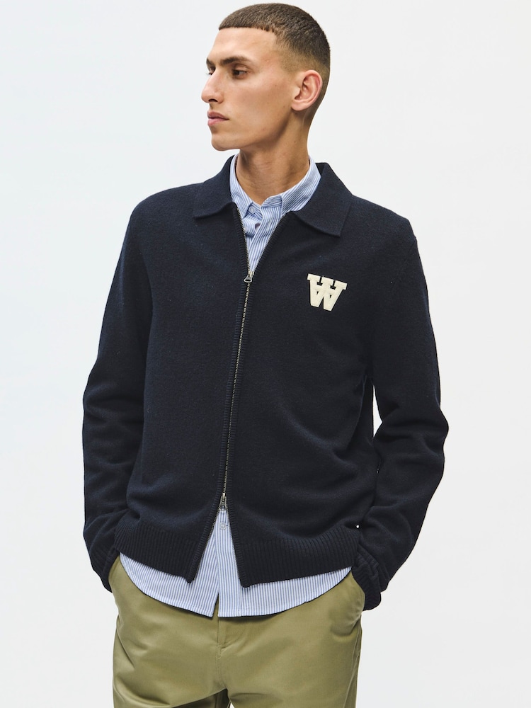 Double A by Wood Wood Blue WWTay 25081 Zipper Cardigan - Image 1 of 5 Double A by Wood Wood Blue WWTay 25081 Zipper Cardigan - Image 1 of 5