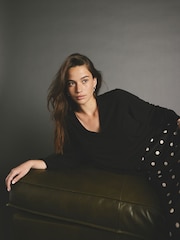 Black Long Sleeve V-Neck Jersey Blouse - Image 2 of 7