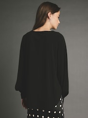 Black Long Sleeve V-Neck Jersey Blouse - Image 3 of 7