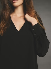Black Long Sleeve V-Neck Jersey Blouse - Image 4 of 7