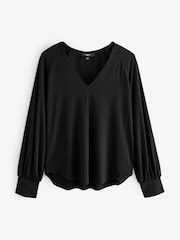 Black Long Sleeve V-Neck Jersey Blouse - Image 5 of 7